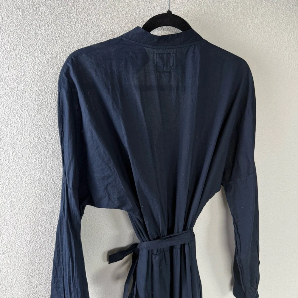 A Shirt Thing Navy Blue Wrap Midi Dress Cotton Casual Boho Minimalist Women M/L - Picture 13 of 15